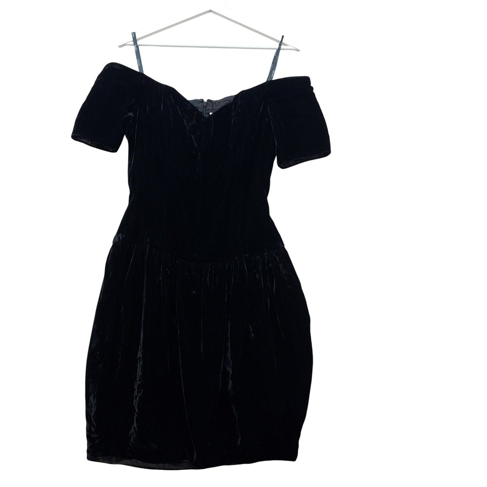 Nicole Miller Ann Taylor Mini Dress Womens 10 Black Velvet Off Shoulder Cocktail